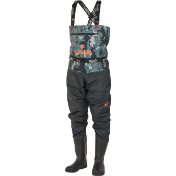 Полукомбинезон забродный NORFIN PILOT CAMO BOOTFOOT р.40-S с сапогами резина